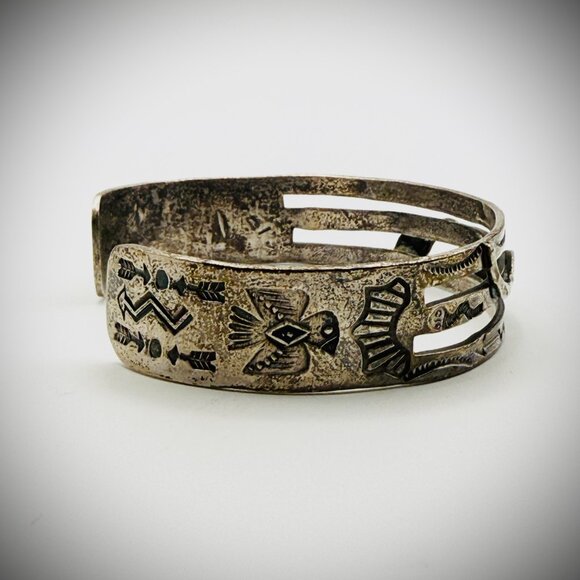 Vintage Southwest-Style Thunderbird & Snake Motif Cuff - Picture 2 of 4